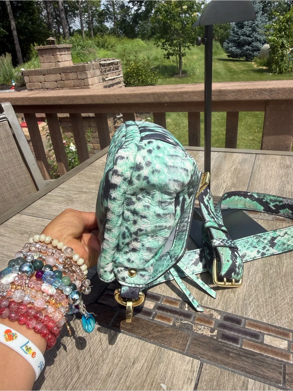 NWOT Aimee Kestenberg Mint Green and Black Snake-Print Crossbody - Picture 7 of 10
